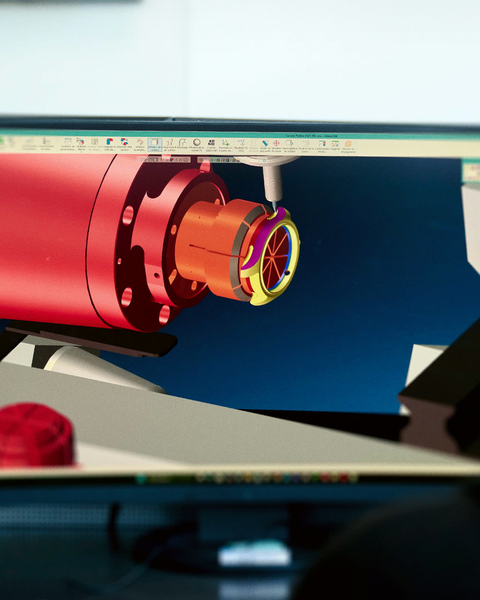 3D CAD render of a watch case component on the designer's screen at the Geneva studio