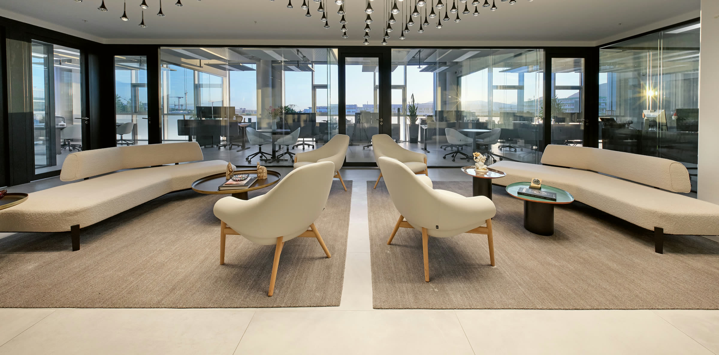 The lobby of NIRU's Geneva headquarters at Espace Tourbillon